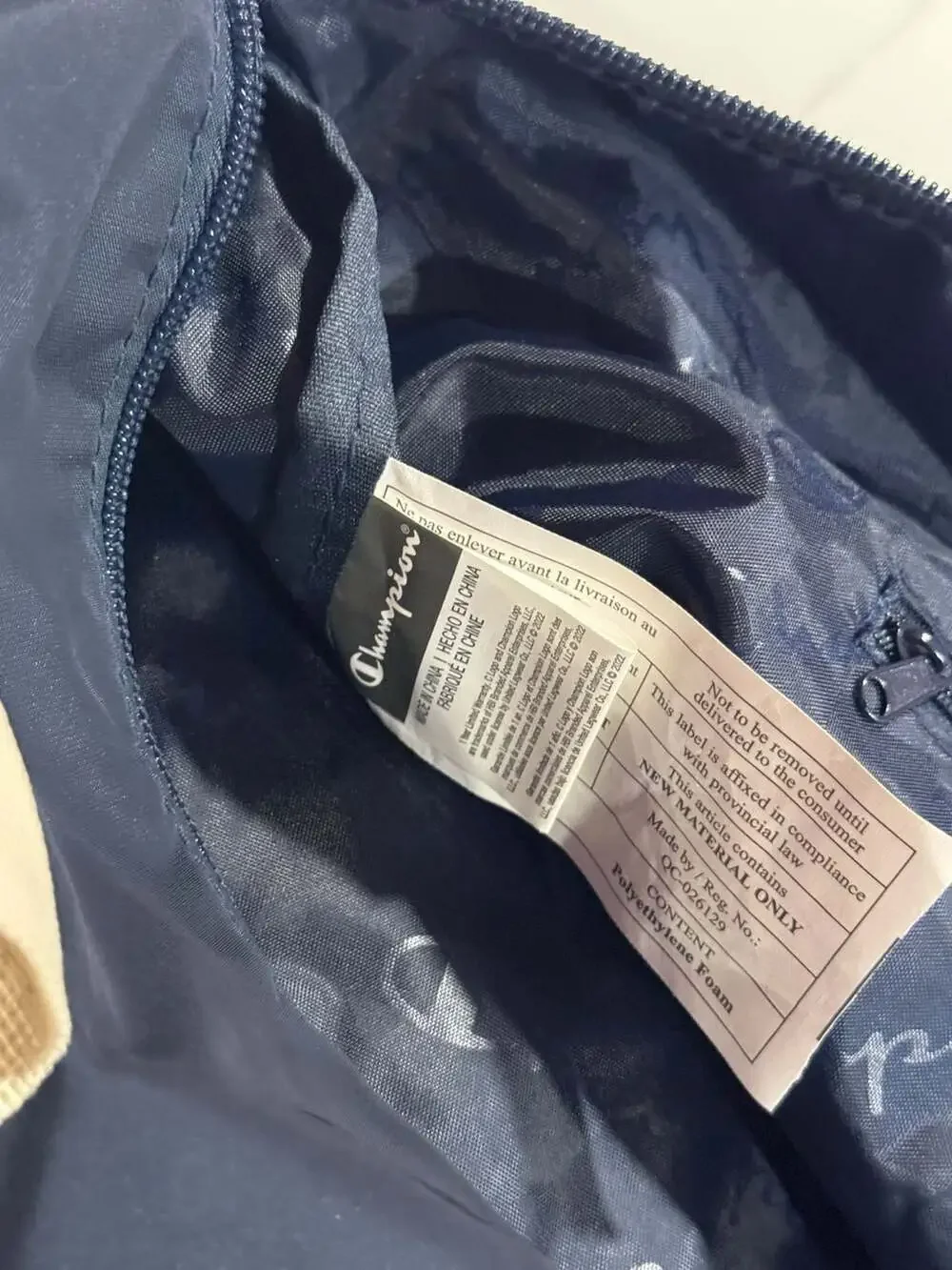 Champion Navy Blue and Cream Canvas Duffle Gym Bag with Adjustable Strap
